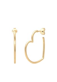 Cercei hoop în formă de inimă din aur, cu o suprafață netedă, prevăzuți cu închidere prin post și un design minimalist.