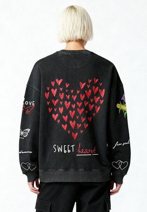TATTOO SWEETHEART EMBROIDERY OVERSIZED - Sweatshirt - washed black