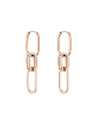 Örhängen i roséguld som har sammanlänkade ovala former med texturerade detaljer, mäter cirka 5 cm i längd.