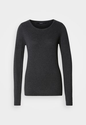 Tumehall pika varrukaga kampsun, ümar kaelus, pehme tekstuur ja õrn muster esiküljel ja varrukatel.