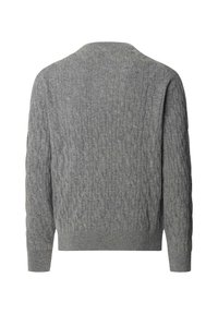 Maglione grigio lavorato a maglia con un motivo a cavo testurizzato, scollo rotondo e orlo e polsini a costine per un look aderente.
