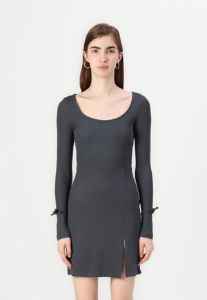 SCOOP NECK LONG SLEEVES TIED HEMS  DRESS - Džersejové šaty - dark grey