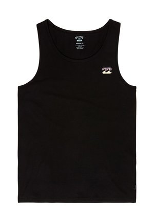 Canotta nera senza maniche con piccolo logo rettangolare con onde stilizzate sulla parte superiore sinistra del petto.