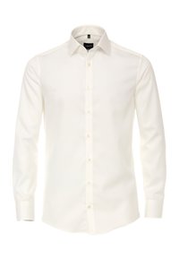 Witte lange mouwen bloes met knopen, gemaakt van gladde stof. Heeft een klassieke kraag, een slim fit en ronde manchetten met knoopsluitingen.