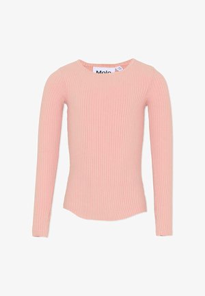 Top a maniche lunghe, a coste, di colore rosa chiaro, con scollo arrotondato e silhouette aderente. Realizzato in materiale morbido con una texture sottile.
