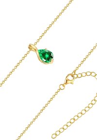 Kuldne kett, millel on tilgakuju rohelise gemstones ripats, sileda viimistlusega ja homaariklassiga.