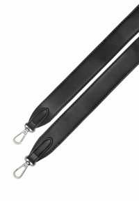 Czarny skórzany pasek o gładkiej teksturze, z metalowymi srebrnymi klipsami po obu końcach do mocowania. Podwójnie przeszywane krawędzie dla większej trwałości.