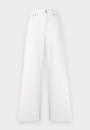 Witte wijde jeanstype met een hoge taille, vijf zakken, zilveren knoop en ritssluiting. Gemaakt van denim met een gestructureerde afwerking.