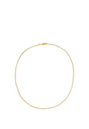 Collier en métal doré constitué de maillons ovales allongés et d'un fermoir simple, avec une finition lisse et polie.