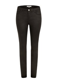 Jeans skinny neri realizzati in tessuto liscio, con chiusura a bottoni e zip frontale, tasche e una vestibilità slim.