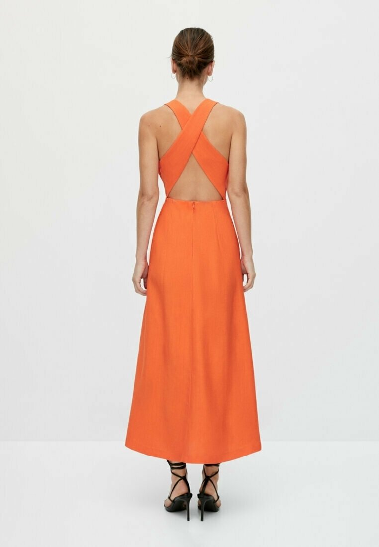 knee length dresses for ladies MASSIMO DUTTI. Orange dress with crossed back Ts – Hibuy market main image 1