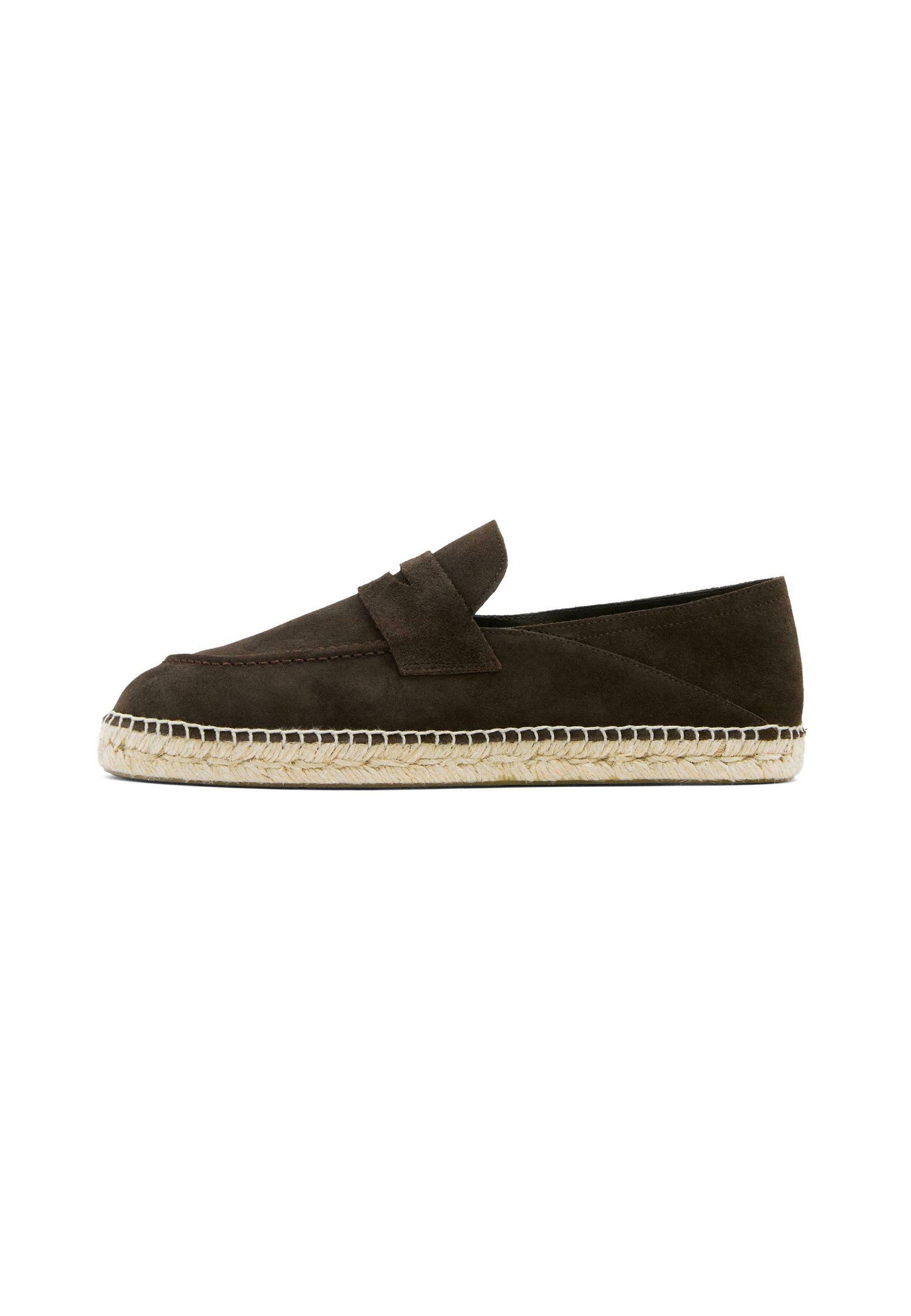 Massimo Dutti Dark Brown Suede Slip-On Espadrille Loafers Leather espadrilles with moc toe · Brown, Dark Blue, Bottle  main image 4