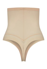 Shapewear a vita alta in nude, realizzato con un tessuto liscio e testurizzato. Il design senza cuciture presenta strisce orizzontali a contrasto e un fondo curvo.