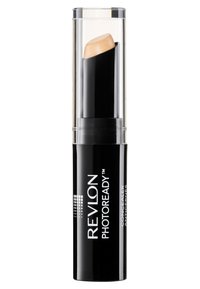 Revlon Photoready concealer in een zwarte tube met doorzichtige dop, beschikt over een crèmekleurige sticksapplicator, ideaal voor nauwkeurige toepassing.