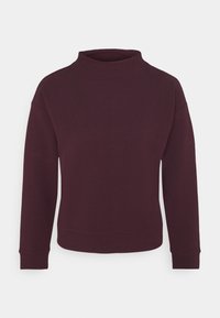 Bordeaux pullover met een hoge hals, lange mouwen en geribde manchetten. Getextureerde stof met een relaxte pasvorm en zonder zichtbare sluitingen.