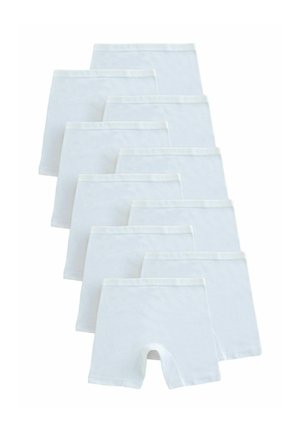 Shorts en coton blanc à coupe régulière, dotés d'une taille élastique douce. Le tissu est lisse avec un design uni, présenté dans un agencement empilé.