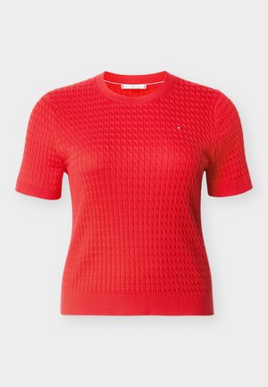 Tommy Hilfiger Curve, CURVE CABLE KNIT SHORT SLEEVE JUMPER - T-shirt con stampa - fireworks