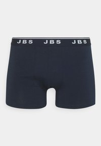 Marinblå boxershorts med mjuk textur, med en svart midjeband med vit "JBS"-logotyp och en åtsittande design.