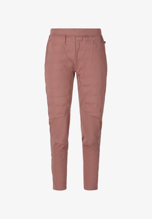 Rosa isolierte Hosen mit glatter Textur, elastischem Bund und verstärkten Kniebereichen. Entwickelt für Wärme und Beweglichkeit.