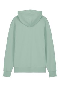 Mintgrüner Hoodie mit einer großen Kapuze, langen Ärmeln und gerippten Bündchen. Glattes Material mit einer lockeren Passform und ohne sichtbare Grafiken oder Muster.