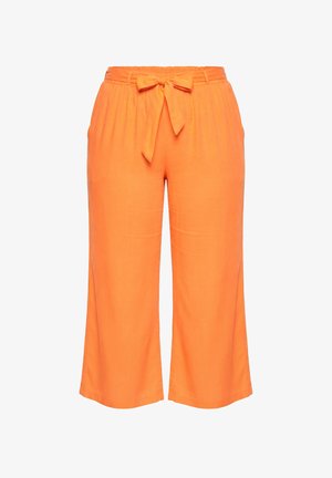 Heldere oranje wijde cropped broek met elastische tailleband en voorste stoffen strik, voorzien van zijzakken.