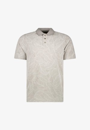 Grijs poloshirt met korte mouwen, subtiel wit bladmotief en een kraag met drie knopen.