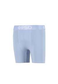 Caleçons boxers bleu clair avec une large ceinture arborant le logo PSD en blanc, présentés sur un fond blanc uni.
