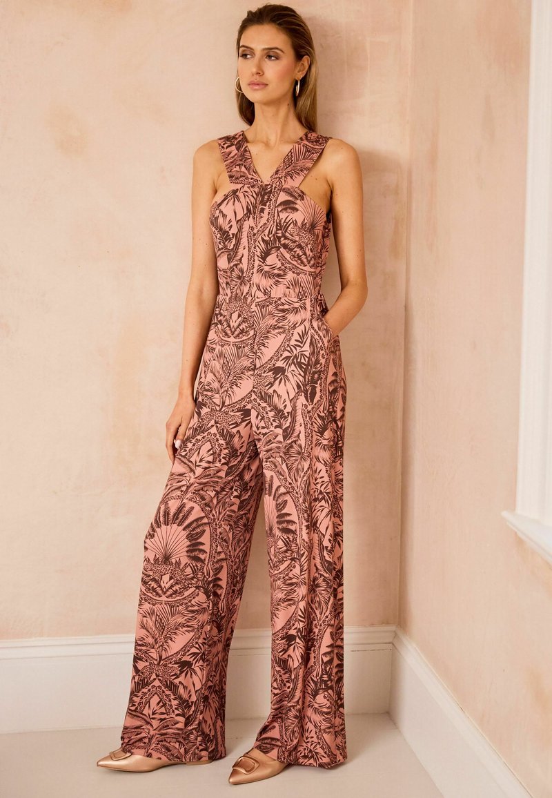 Printed V-Neck Wide Leg Jumpsuit
