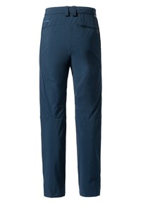 Pantalons de randonnée navy en matériau léger et résistant à l'eau. Ils présentent une coupe droite, une taille ajustable et des poches latérales.