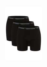 Pack de trois boxers noirs, fabriqués en tissu lisse, dotés d'une ceinture élastique avec le logo "FINSHLEY & HARDING".