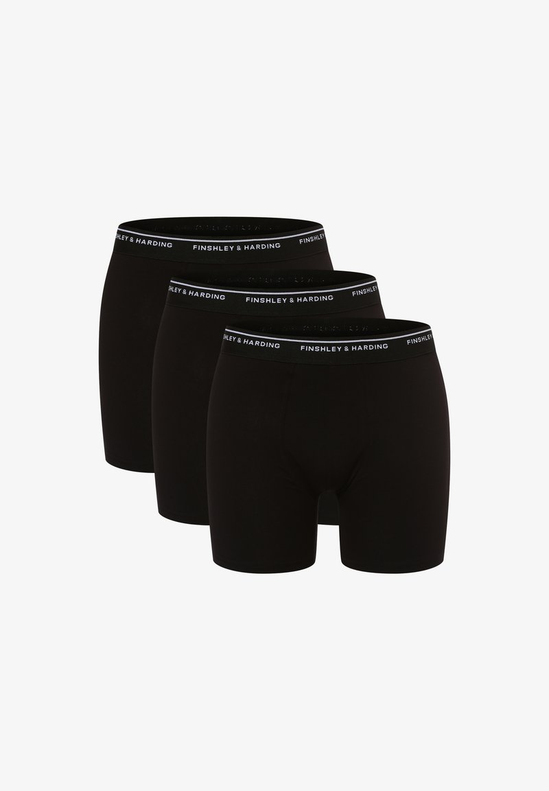 Pack de trois boxers noirs, fabriqués en tissu lisse, dotés d'une ceinture élastique avec le logo "FINSHLEY & HARDING".