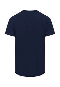 Marineblauwe t-shirt met korte mouwen en een ronde hals, gemaakt van gladde stof, met een normale pasvorm en zonder zichtbare patronen of hardware.