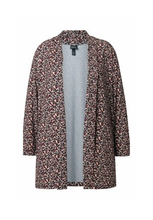 Luipaardprint blazer met open voorkant, lange mouwen en ingesneden kraag, in tinten bruin, zwart en beige.