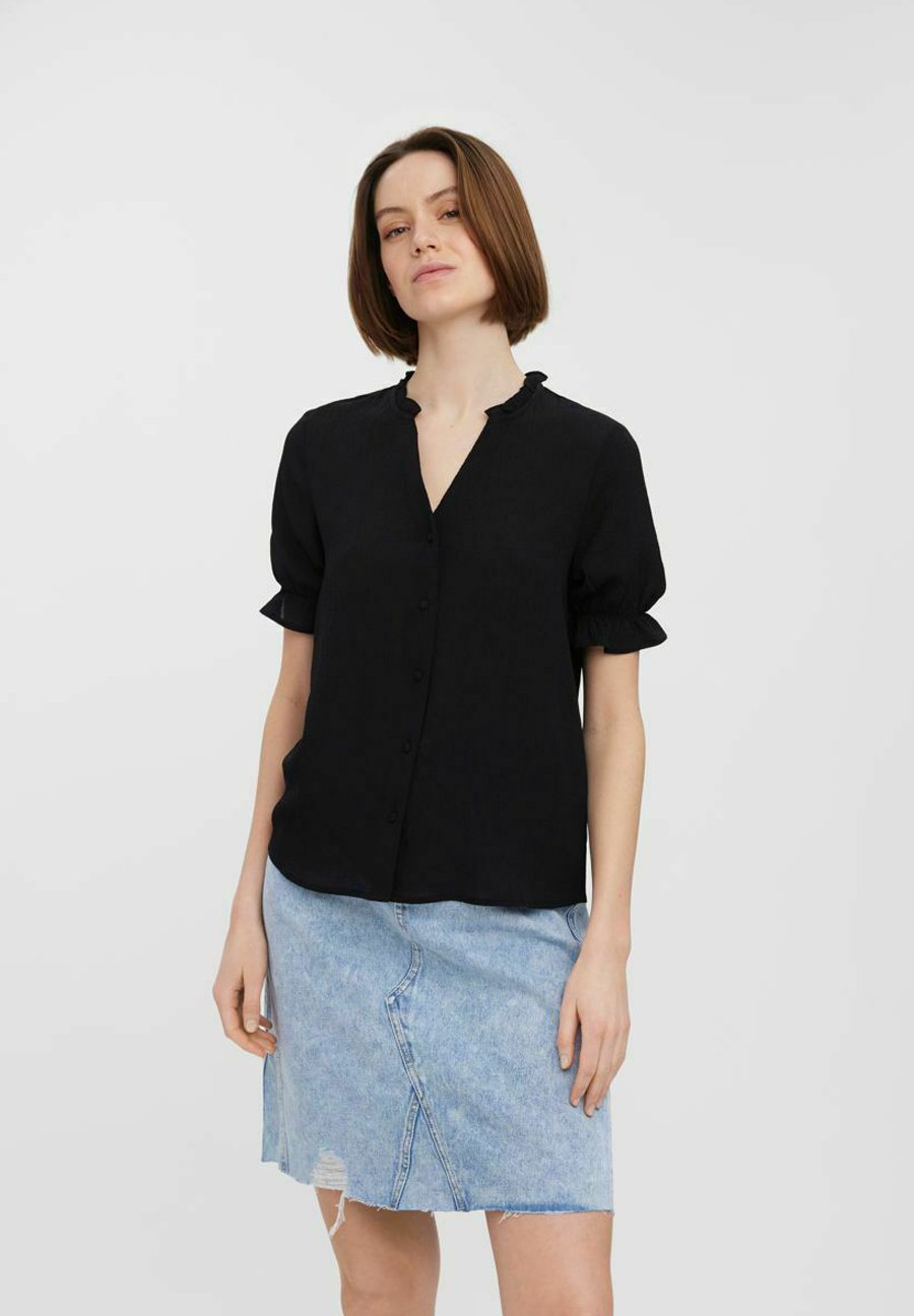 Vila Vikawa T-Shirt Donna Con Pizzo E Maniche A Increspatura - Sostenibile, Casual