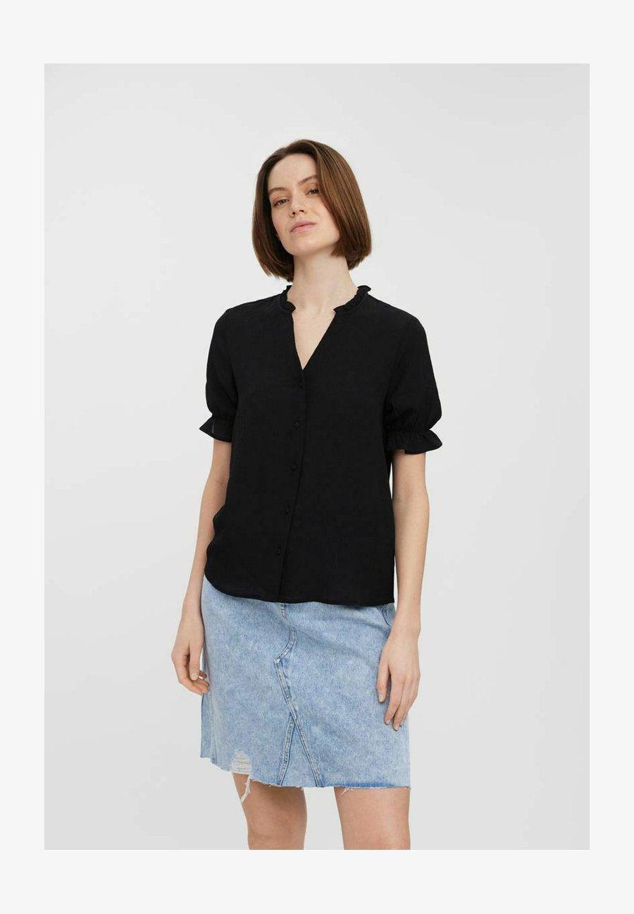 Vila Vikawa T-Shirt Donna Con Pizzo E Maniche A Increspatura - Sostenibile, Casual