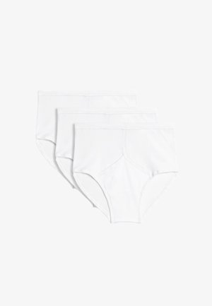 Witte katoenen slips set van drie, met een gladde textuur, volledige dekking, elastische tailleband en minimale stikseldetails.