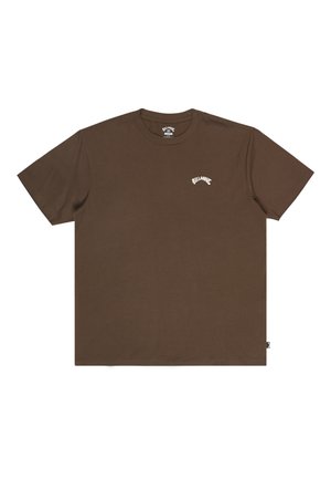 Brown cotton T-shirt with short sleeves and a crew neck. Features a small white "Billabong" logo embroidered on the left chest area.