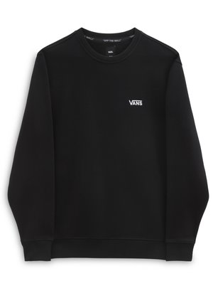 Czarna bluza z długim rękawem i okrągłym dekoltem, z małym białym logo Vans po lewej stronie klatki piersiowej oraz napisem "Off The Wall" wewnątrz kołnierza.