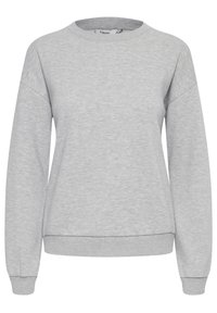Sweatshirt gris clair avec un col rond, des manches longues, des poignets côtelés et un ourlet. Fabriqué en tissu doux et texturé, d'une coupe décontractée.
