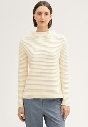 TOM TAILOR MIT STEHKRGEN - Jumper - white doeskin knit structure
