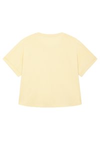 Geel, kortek mouwen t-shirt met een ontspannen pasvorm en ronde hals. Zachte katoen met een gladde textuur en geen zichtbare patronen of details.