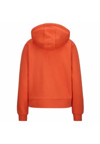 Felpa con cappuccio di un brillante arancione, realizzata in tessuto morbido, con una vestibilità comoda, polsini a coste e una superficie liscia.