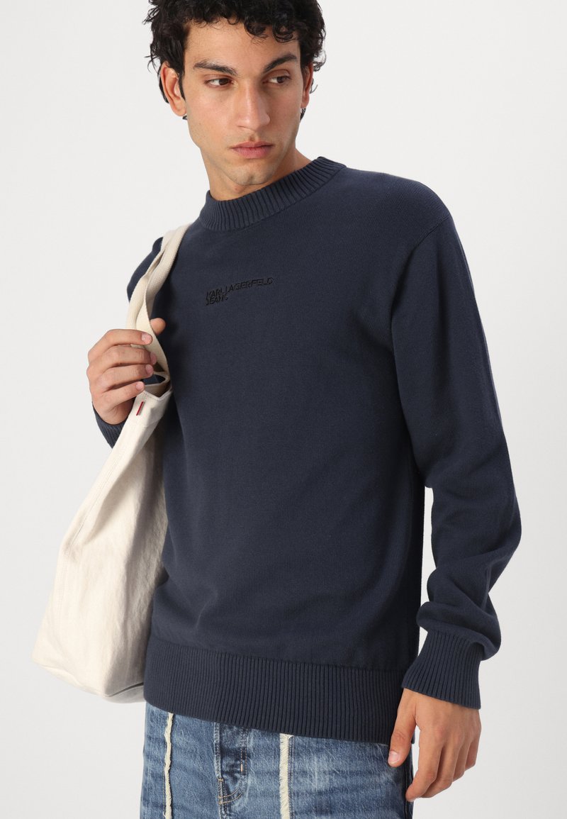 KARL LAGERFELD JEANS, Uomo, Maglione In Maglia Con Logo, Vestibilità Regolare, Nero, XS
