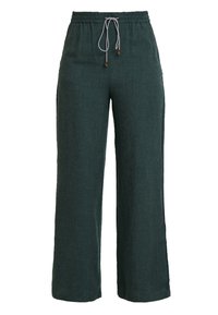 Mörkgröna, vida byxor i texturerat tyg med elastisk midja och dragsko. Har två sidfickor och en avslappnad passform.