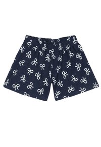Bermuda blu navy con motivi a fiocco bianchi, elastico in vita e texture in cotone morbido. Design casual e traspirante, adatto per il clima caldo.