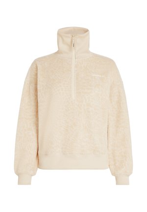 Beige zachte fleece pullover met een hoge kraag, halve ritssluiting, geribde manchetten en subtiel luipaardpatroon, gebrandmerkt met O'Neill op de borst.