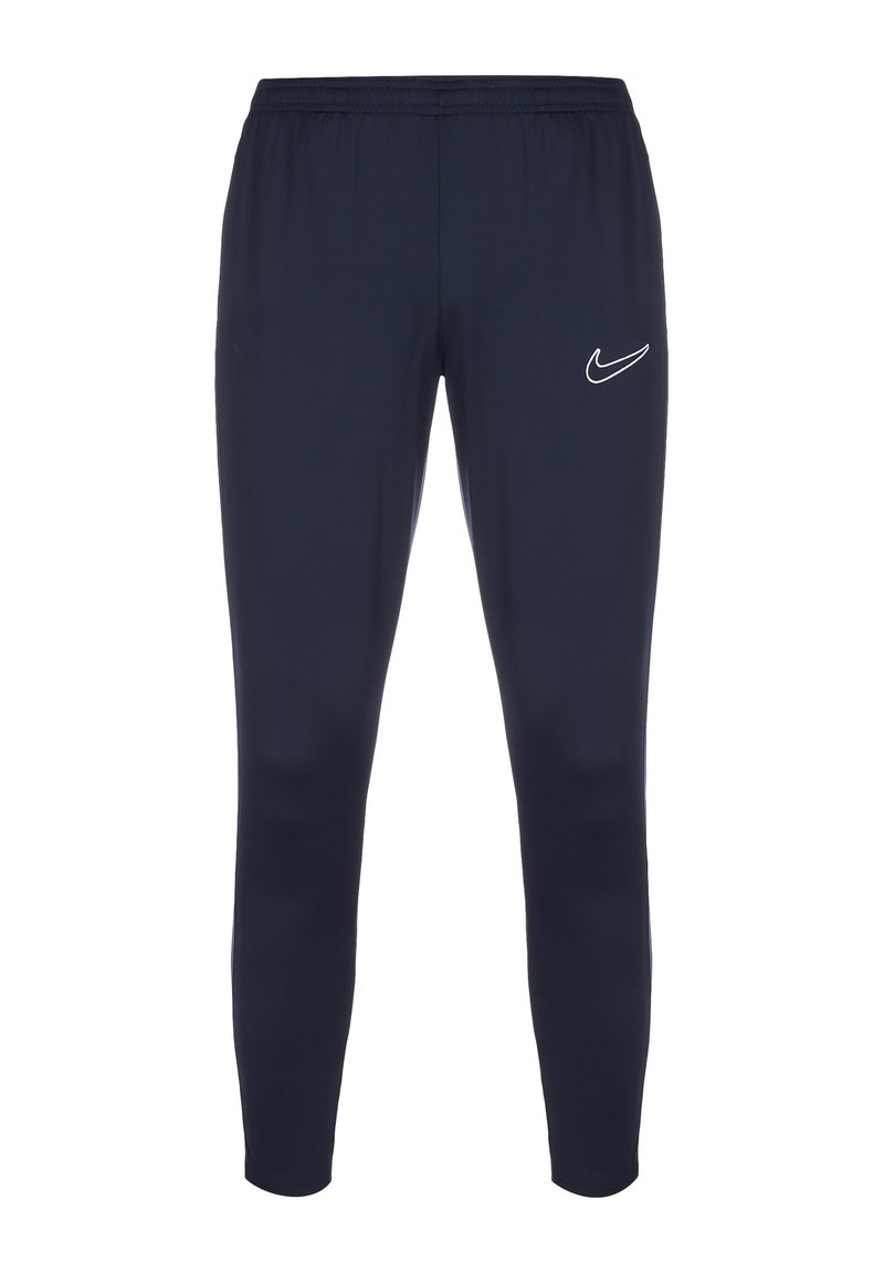 Marinefarbene Sportleggings aus dehnbarem Material mit einem elastischen Bund und einem kleinen weißen Nike-Logo am oberen linken Bein.