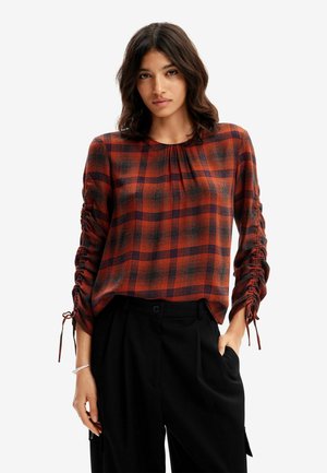 ADJUSTABLE SLEEVE PLAID - Pluus - orange