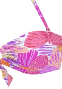 Top bikini rosa e viola con motivo a farfalla, spallina regolabile e dettaglio legato sul lato. Realizzato in tessuto elasticizzato.
