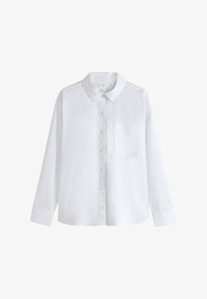 Hvid langærmet skjorte med krave og knaplukning, enkelt brystlomme og ensartet tekstur. Fremstillet af glat stof, har den en afslappet pasform.